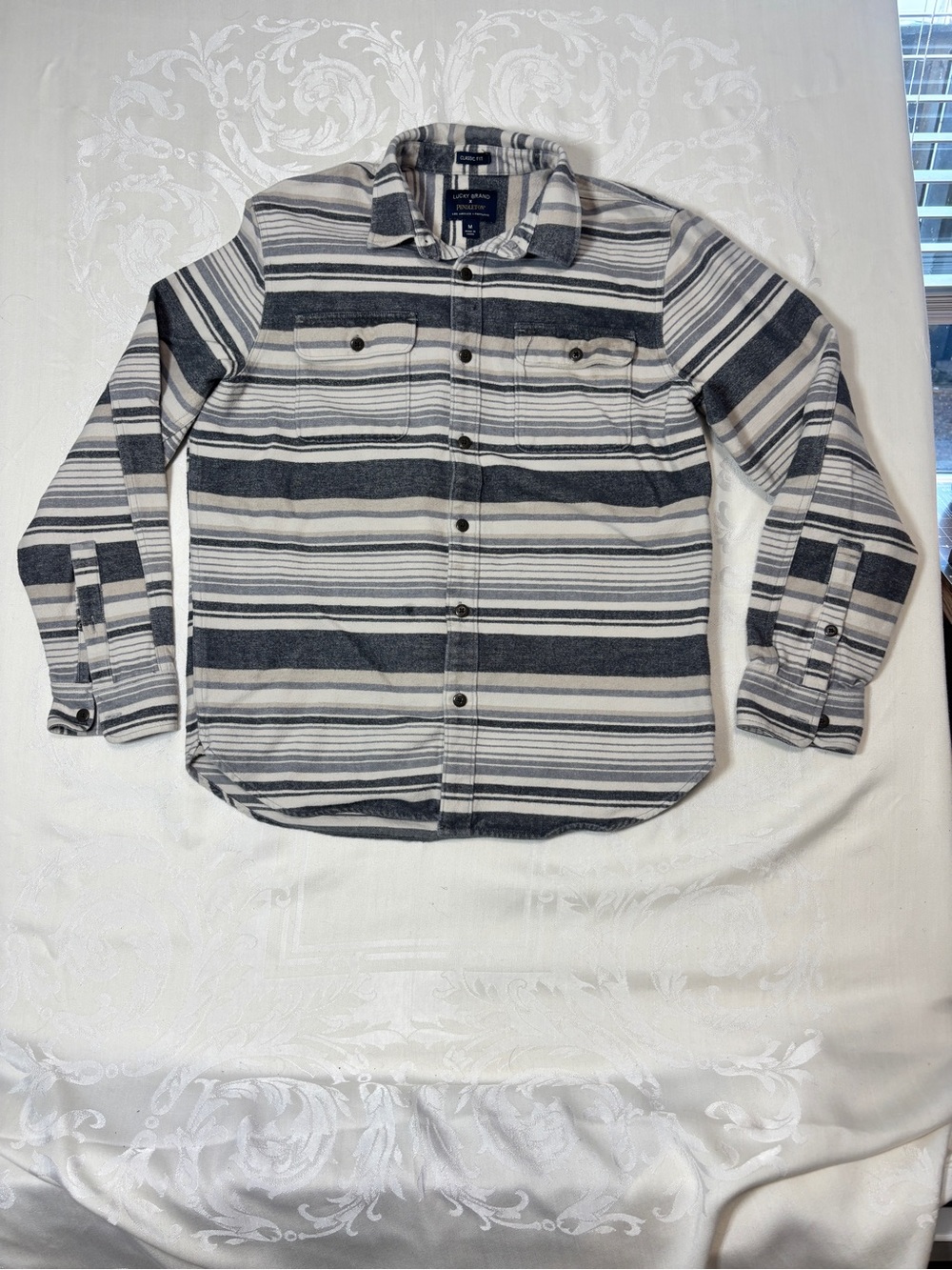 Lucky Brand/ Pendleton Men's Striped Button-Down Shirt Jacket in Black & White